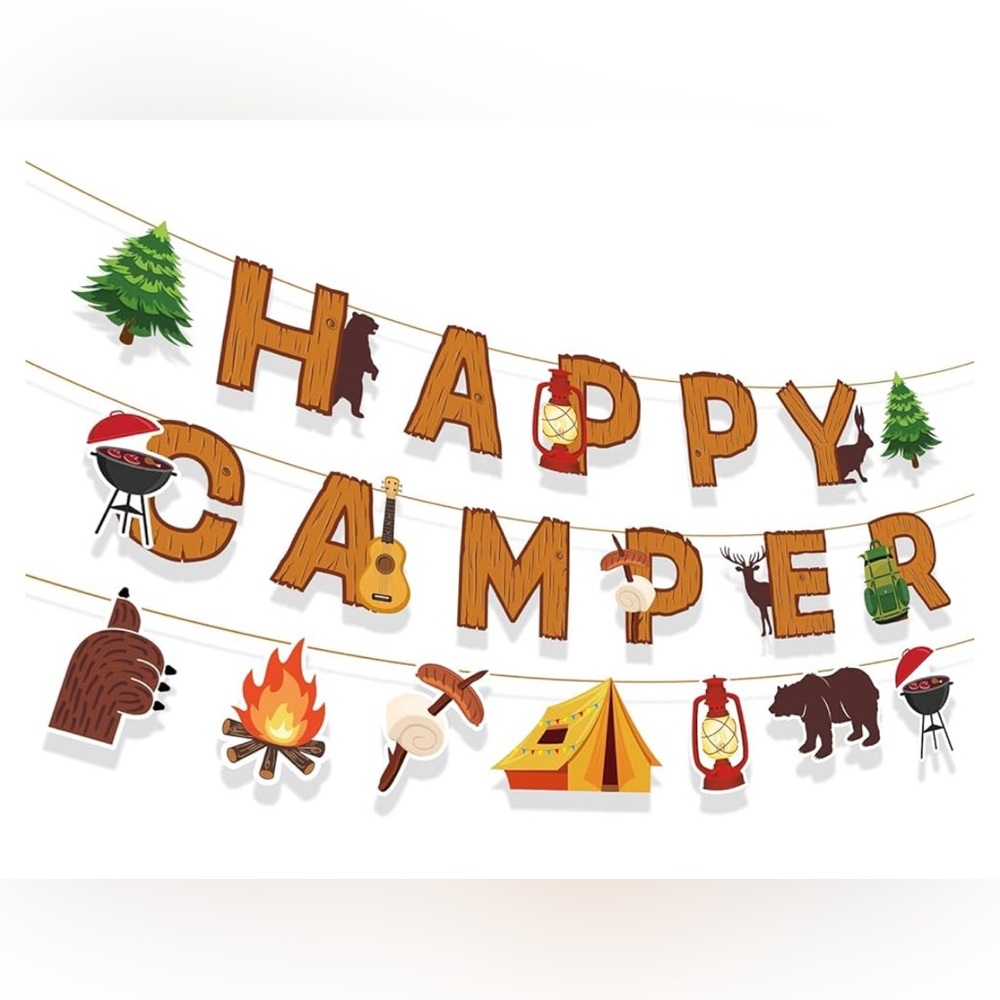 Happy Camper Banner, cut out teachers bulletin board Camping Adventure Party